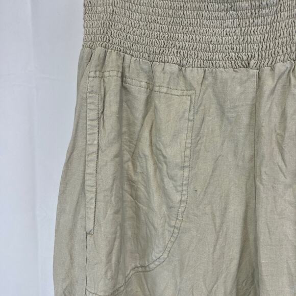 PILCRO Anthropologie Reese Linen Blend Pull On Barrel Pants Smocked Tan Tall LT - Picture 5 of 10